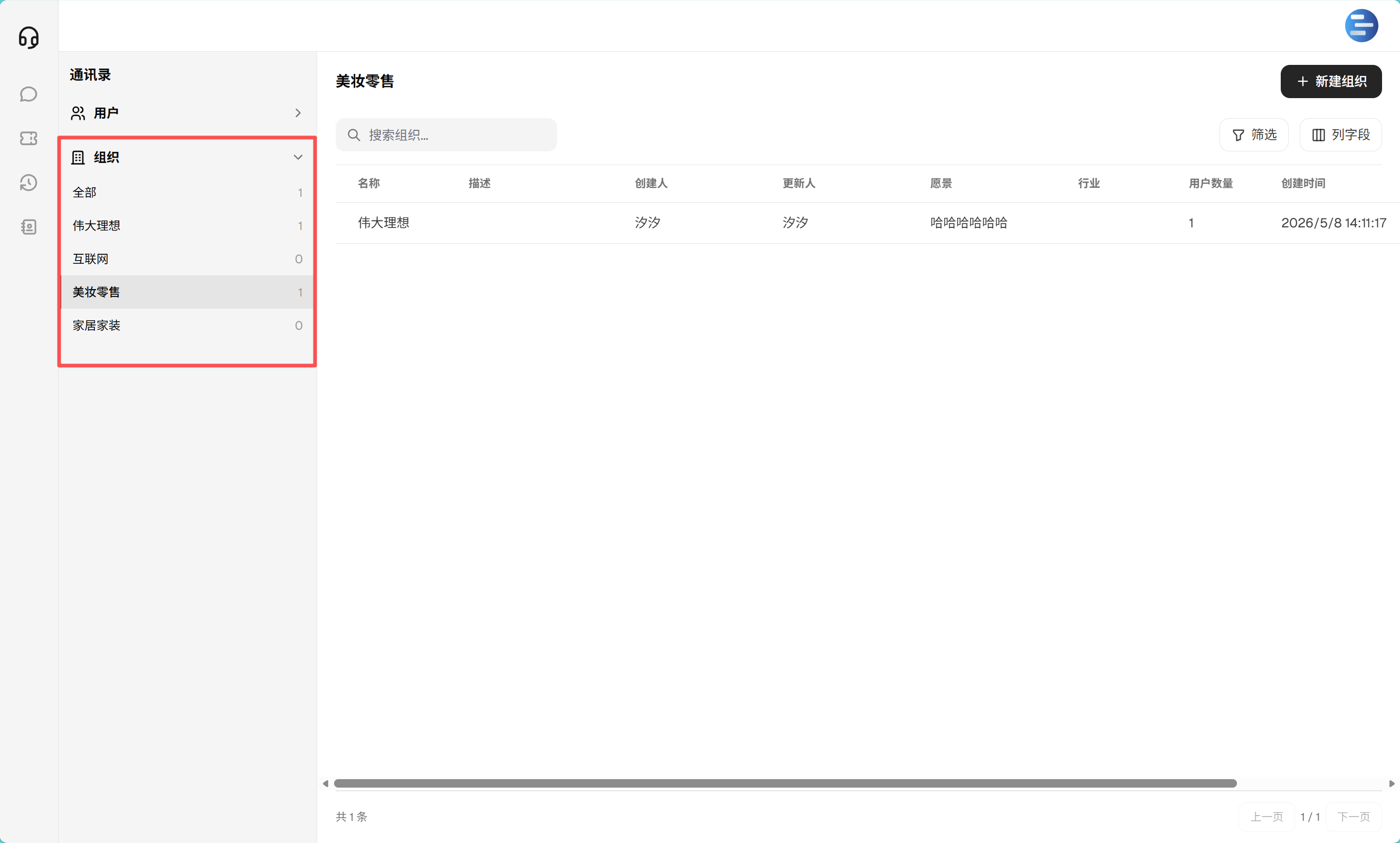用户与组织-组织分组与列表